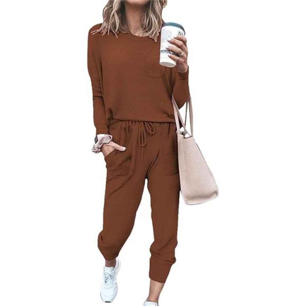 Lounge Sets for Women, Two Piece Travel Outfit, Sweatsuits Fashion, Coffee